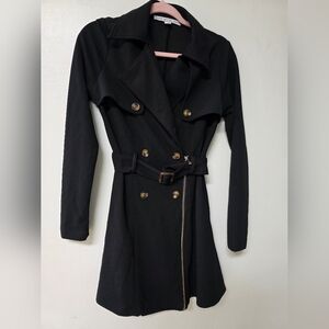 HYFVE Black Double-Breasted Trench Dress with Belt and Gold Buttons